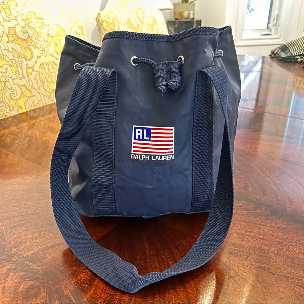 Vintage Ralph Lauren Polo The Iconic Flag Sport Bucket Bag Blue Unisex